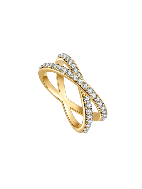Daisy Crossed Rhinestone Band Ring
