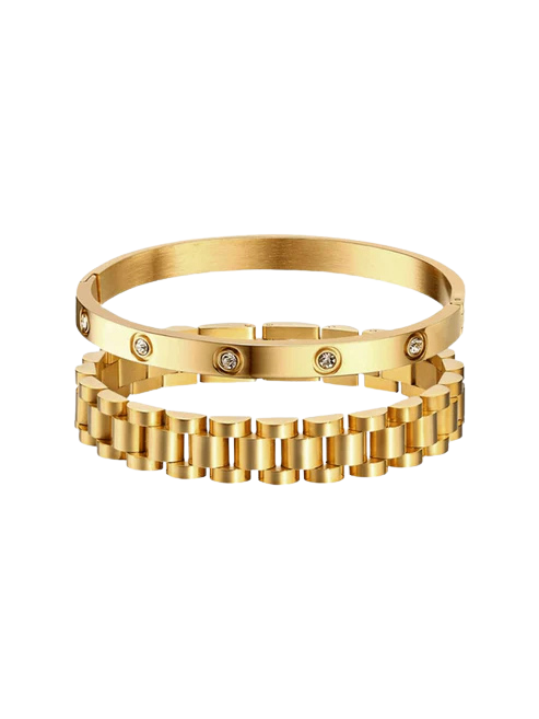 Iconic Link Chain & Zirconia Cuff Bracelet Set