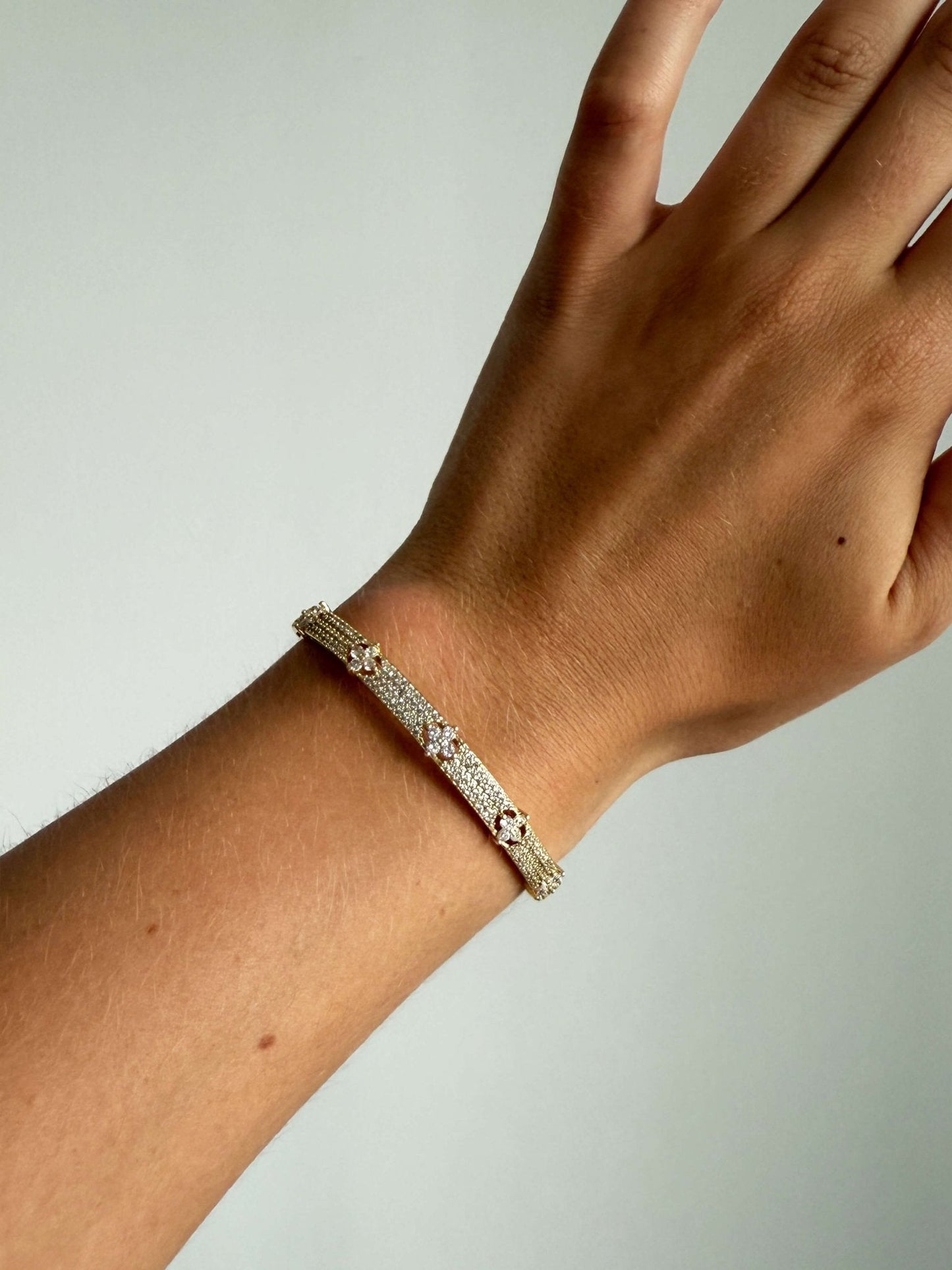 Camille Flower Pavé Cuff Bracelet