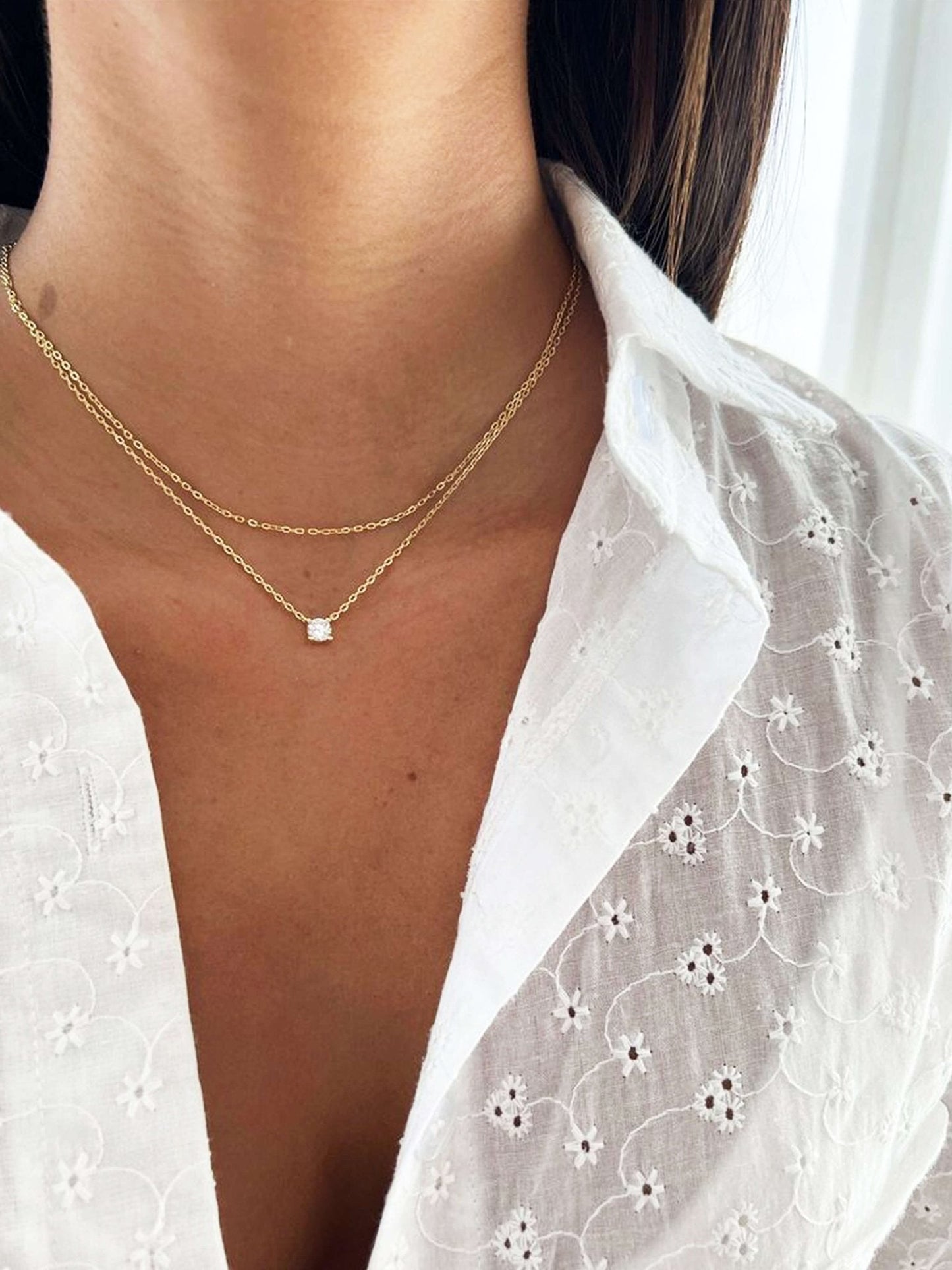 Elora Double Layer Zirconia Pendant Necklace
