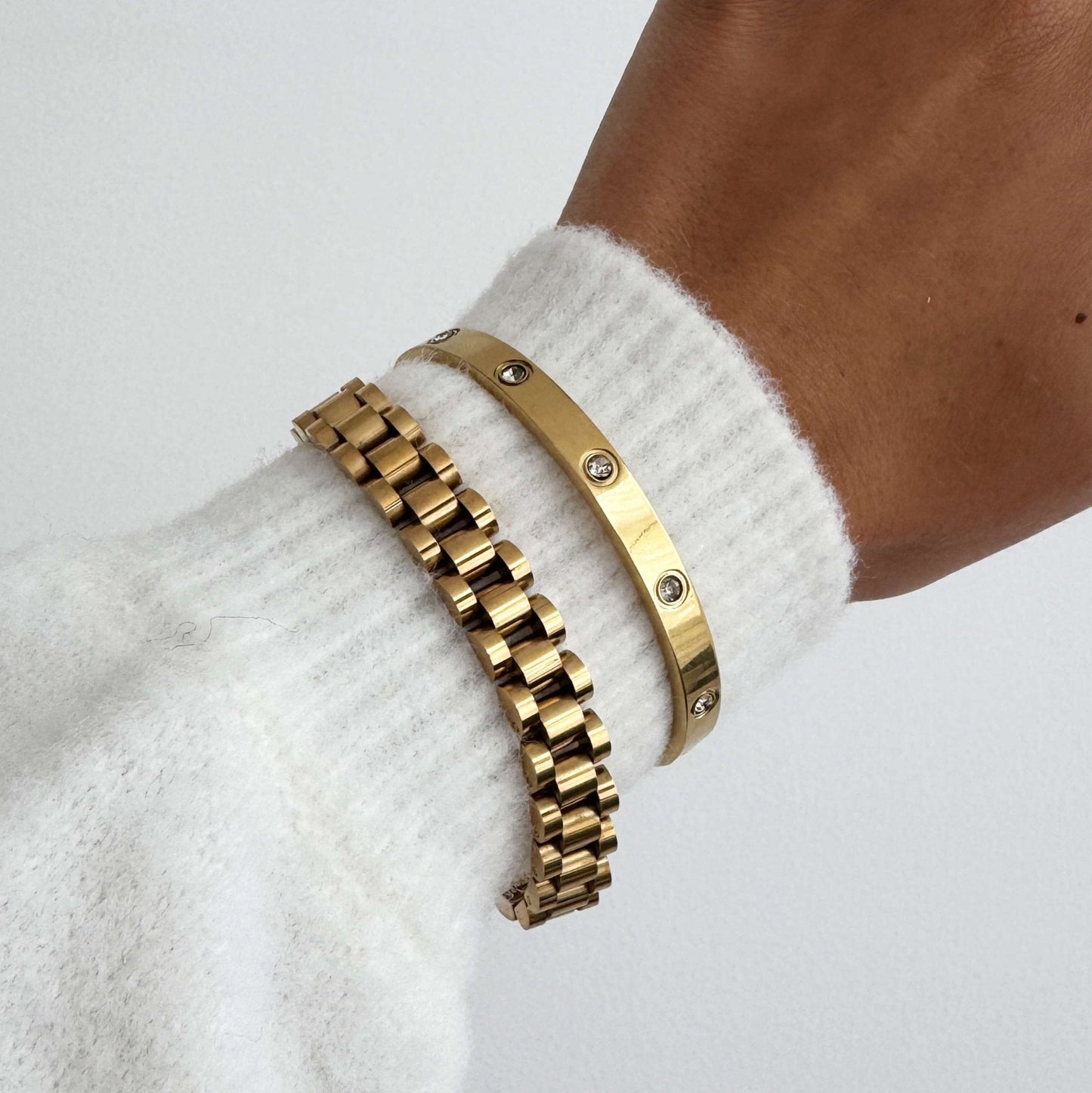 Iconic Link Chain & Zirconia Cuff Bracelet Set