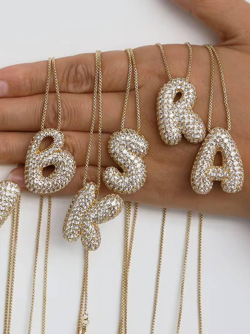 Pavé Bubble Initial Pendant Necklace