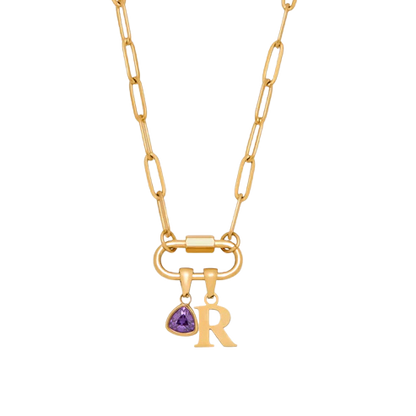 Carabiner Charm Lock Necklace With Initial & Birthstone