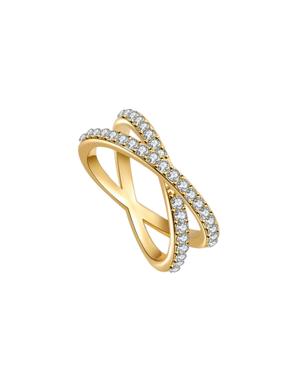 Daisy Crossed Rhinestone Band Ring