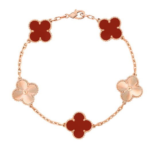 DELUXE CLOVER BRACELET – RED & ROSE GOLD