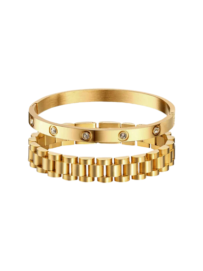 Iconic Link Chain & Zirconia Cuff Bracelet Set