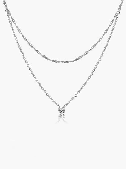 Elora Double Layer Zirconia Pendant Necklace